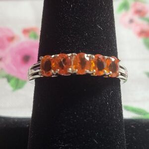 Crimson Fire Opal 5 Stone Sterling Silver Ring